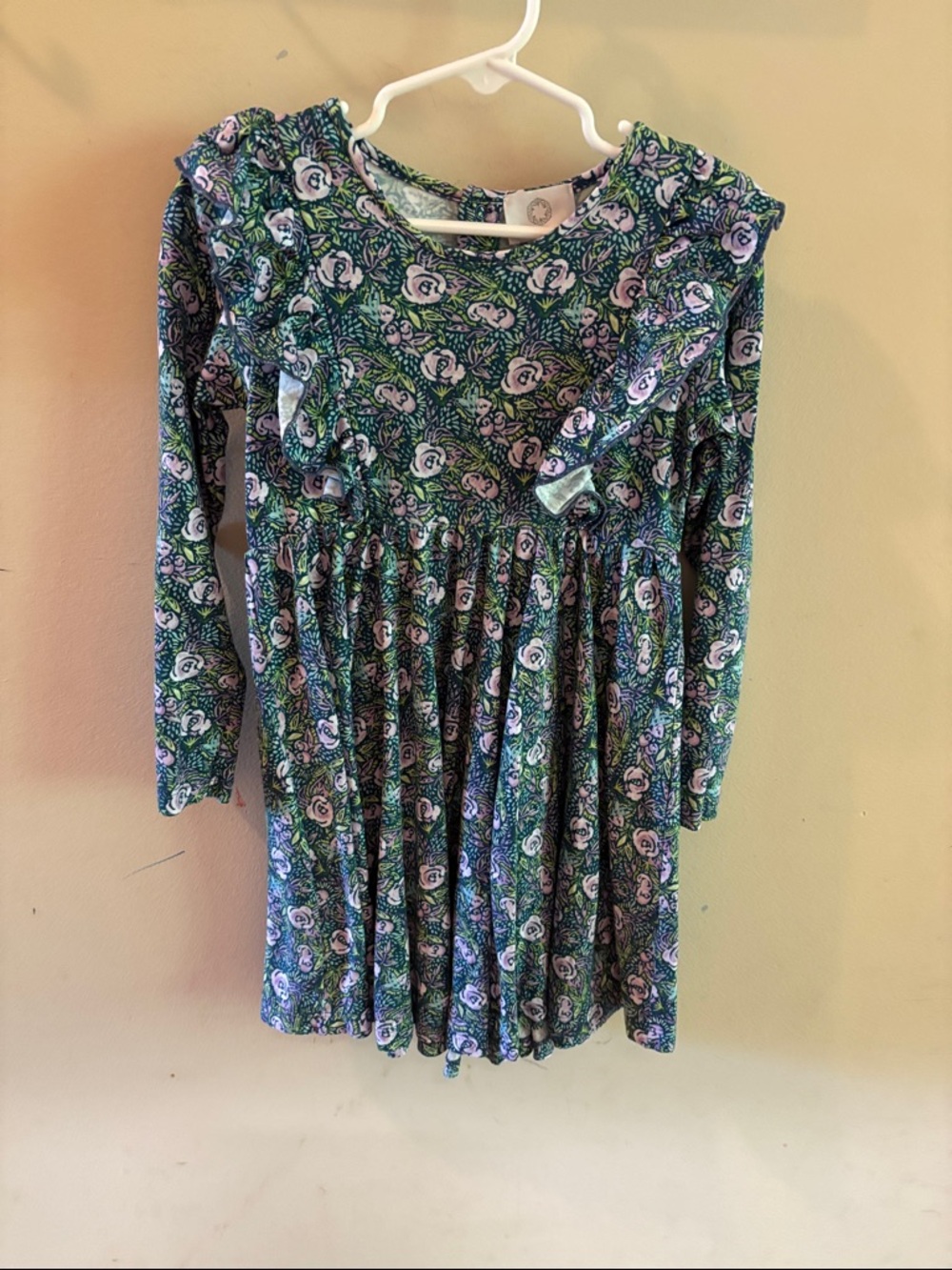 The Proper Peony Girls Floral Ruffle Long-Sleeve Dress - Green & Blue
